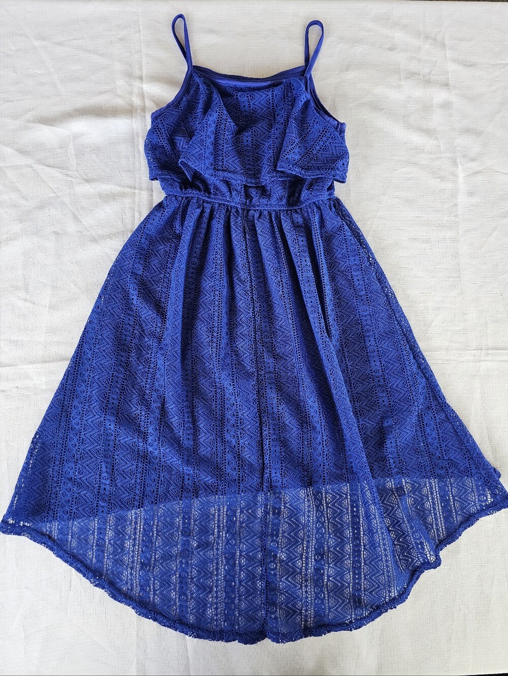 Bloome Girls Crochet Lace Lined Tiered Royal Blue Sleeveless Dress Girls Sz 10 - Picture 9 of 9
